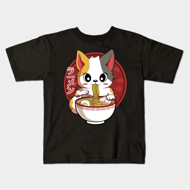 Kawaii Neko Cat Japanese Ramen Noodles Gift Kids T-Shirt by HCMGift